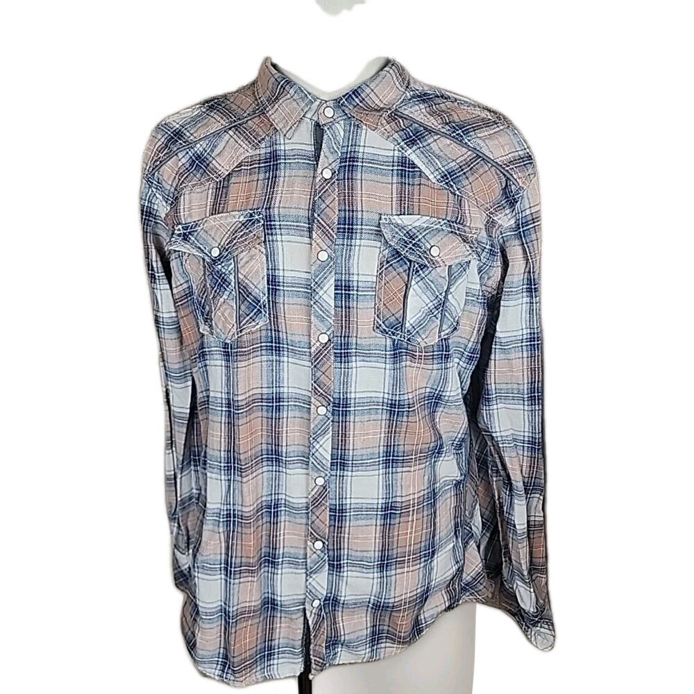 BKE Buckle Pearl Snap Button Shirt Athletic Fit Plaid Long Sleeve Mens Size XL